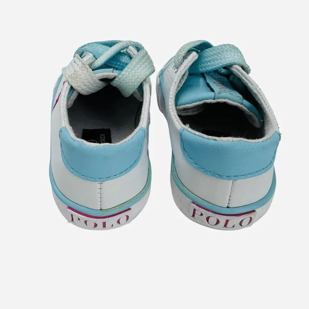 POLO Ralph Lauren Toddler Leather Sneakers‎ Shoes Size 6 White Pink Pony